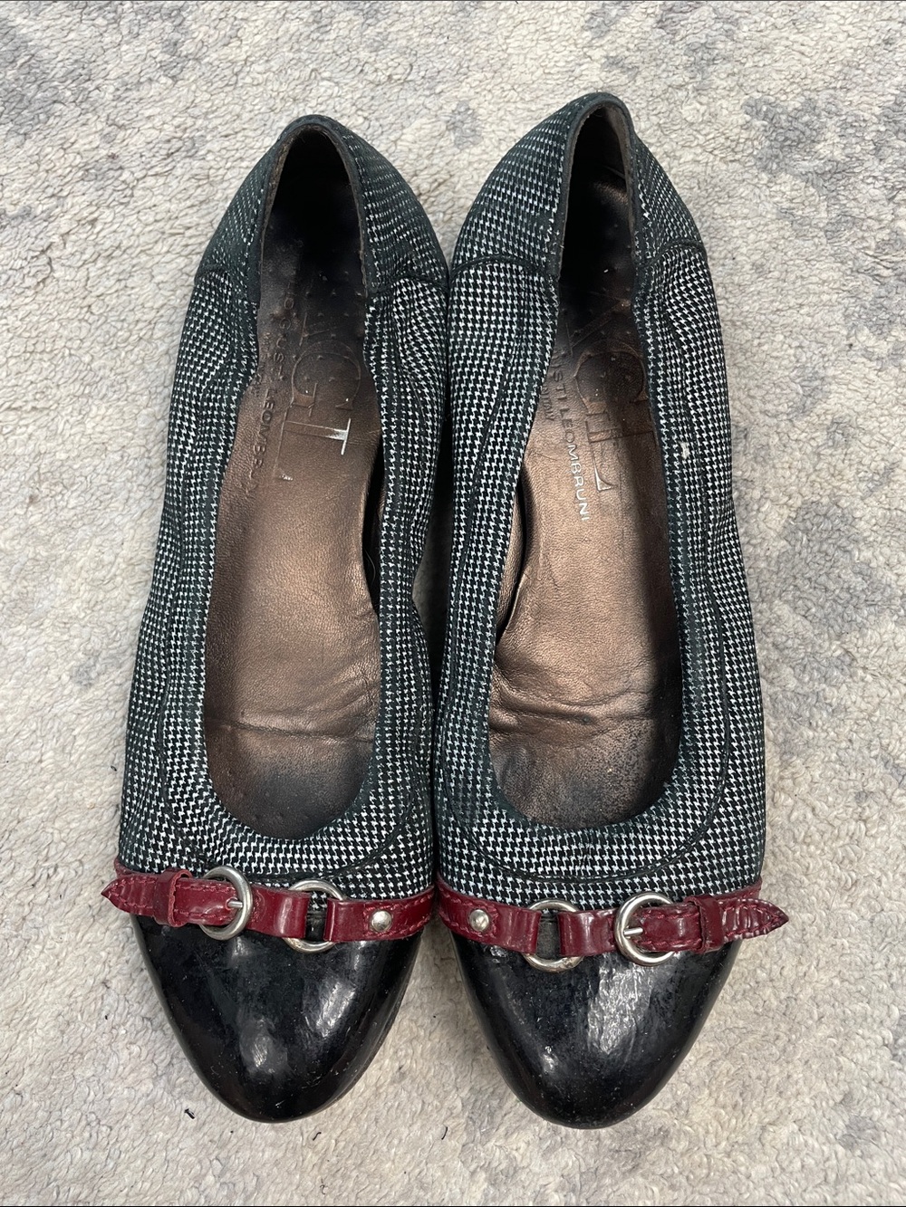 AGL Monika Houndstooth Black Cap Toe Ballet Flats Sz 39.5